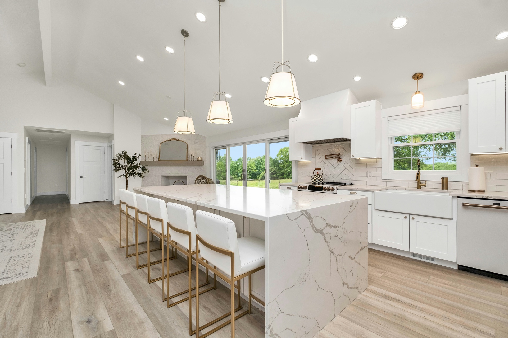 Kitchen with LED downlights, warm modern feel